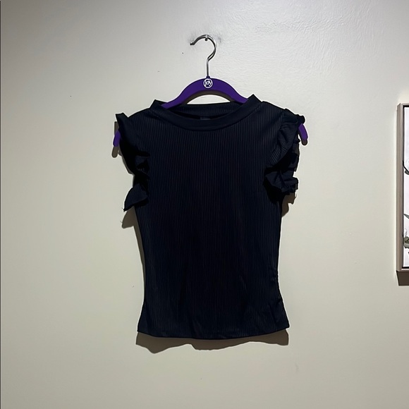 🎃3 for $10 Shein Elegant Black Ruffle Sleeve Top - Picture 1 of 3